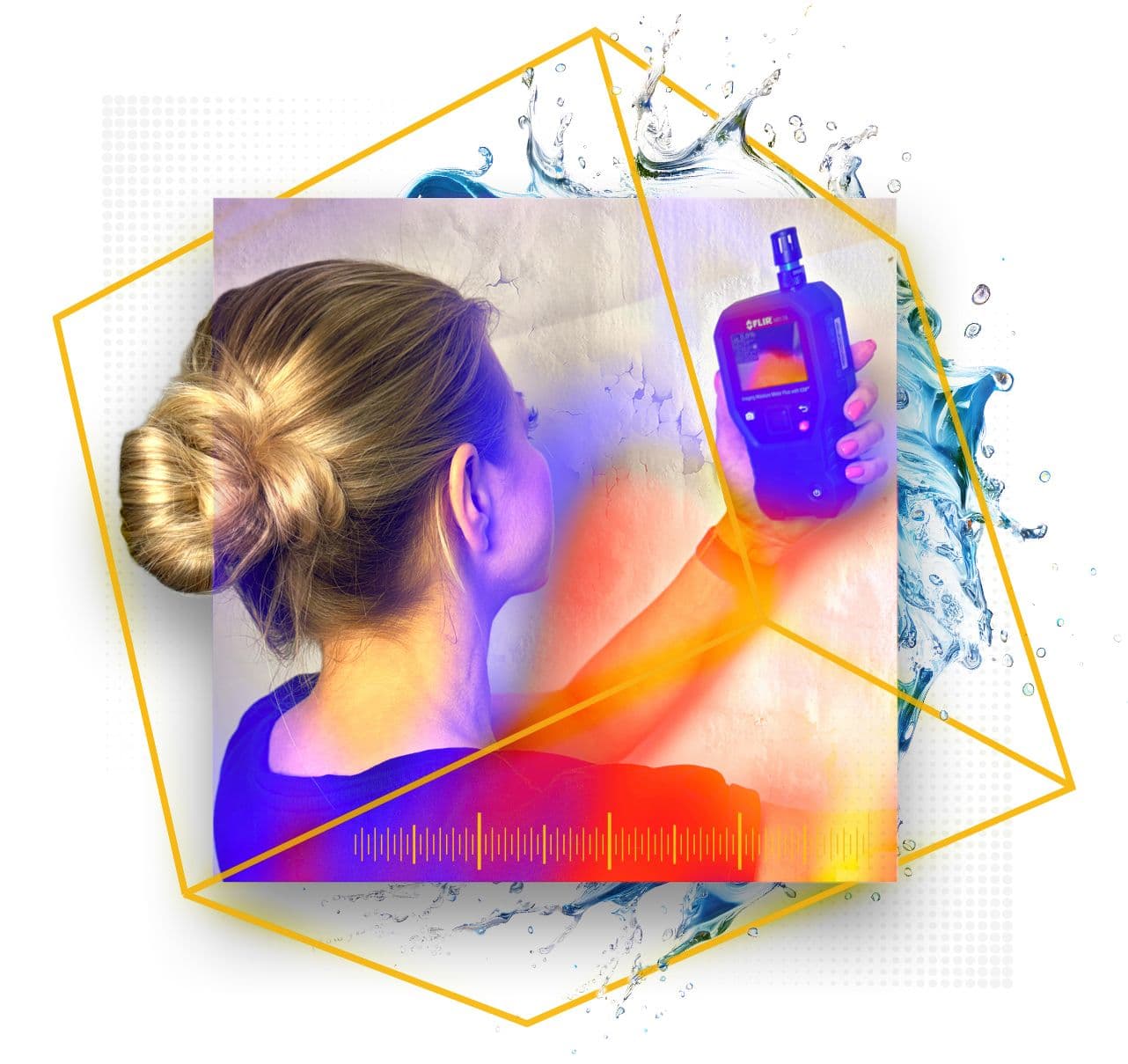 Illustration of person using moisture meter to detect damp